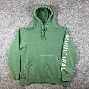 Municipal Hoodie Mens L Green Pullover Fleece Sleeve Logo Sweatshirt